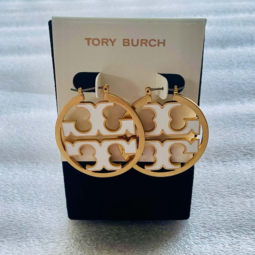 Brand New Tory Burch Gold and White Earring